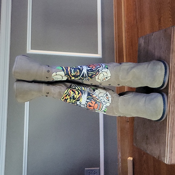 Vintage Ed Hardy Suede Tiger Boots Size 6 - Picture 3 of 11